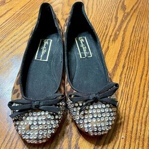 Beverly Feldman Ballet Flats Rhinestones Leopard Print Bow Size 6.5
